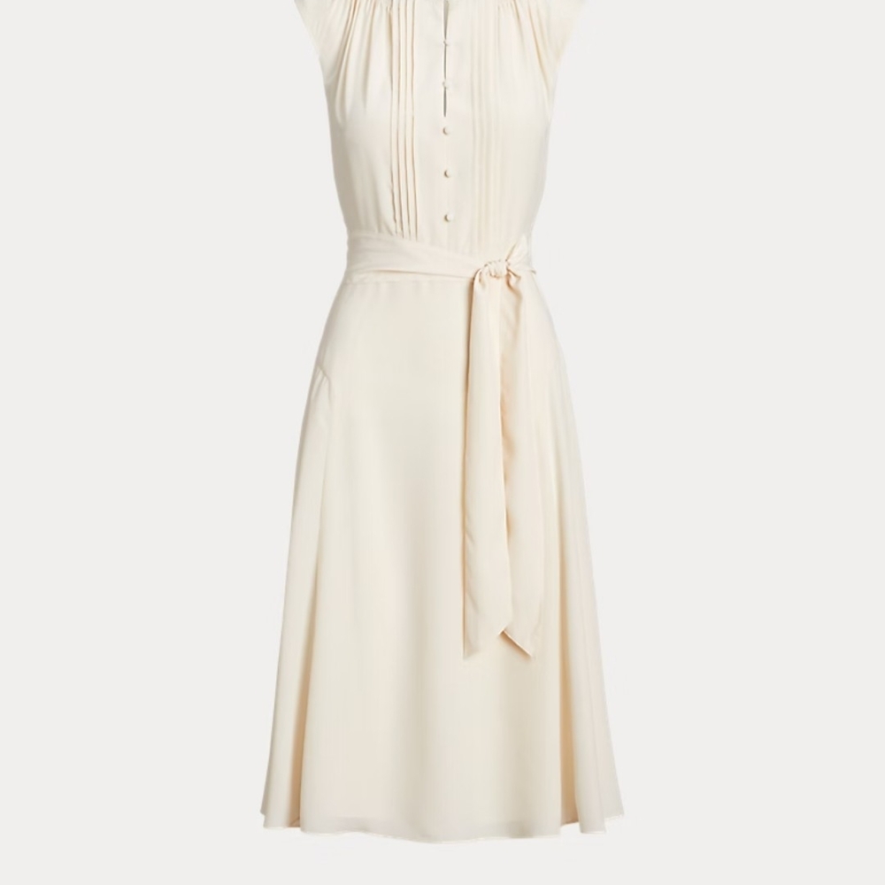 Lauren by Ralph Lauren    Belted Crepe Cap-Sleeve Dress